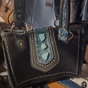 Black and Turquoise Leather Purse